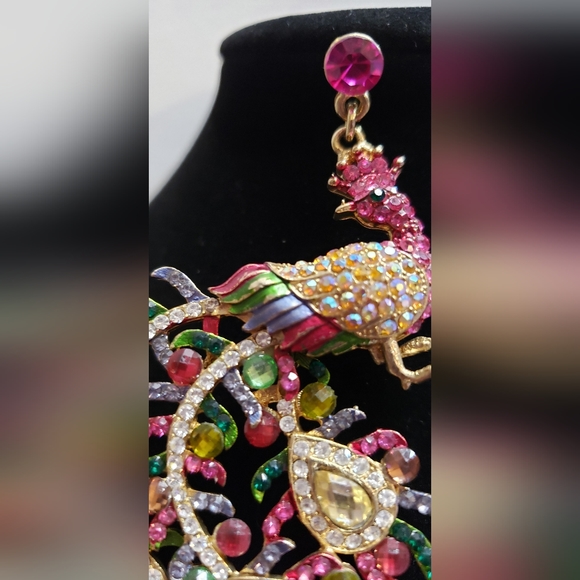 Large Beautiful Rhinestone Peacock Statement Earrings - Picture 6 of 12